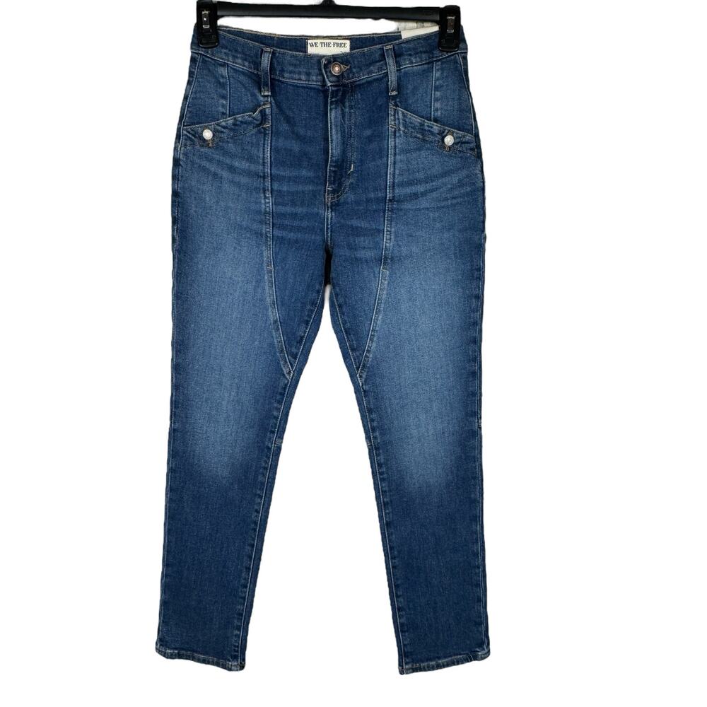 We the Free People SZ 27 Beacon Slim Crop Jeans Mid-Rise Stretch Pockets Blue